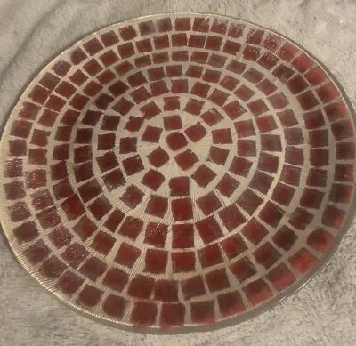 Decirative Red Mosaic Tile Mid Century Round Ceramic And Glass Tray • $30