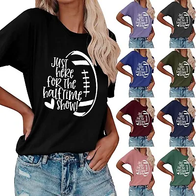 Womens Solid Color Large Loose Round Neck Letter Printed Short Mod Bod Tops • $16.74