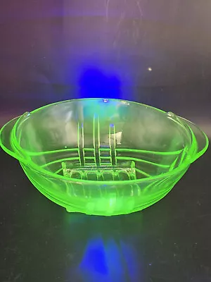  Stölzle Czech Art Deco 1930's  Green Uranium Glass Bowl 24 X 21 X 8 Cm • $58