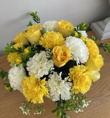 £18 • Buy Artificial Flower Grave Flower Arrangement - Handmade In Yellow And Cream