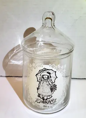 Vintage Holly Hobbie Glass Candy Tea Jar Cansiter Lid American Greetings • $19.97