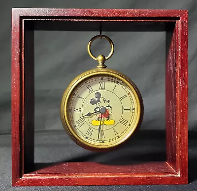 Disney Mickey Mouse Hanging  Pocket Watch  Desk Clock W/ Wood Frame • $40