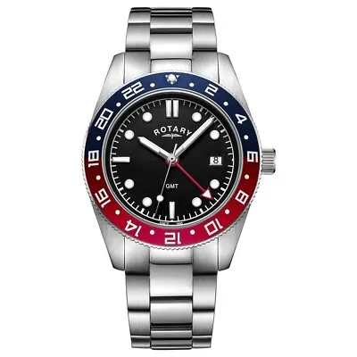 Rotary Mens Bracelet Watch Henley GMT Black Dial Pepsi Bezel GB00028/04 RRP £199 • £89.99