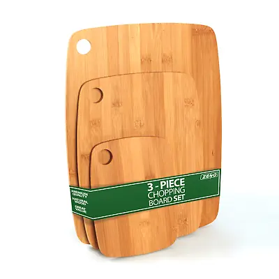 3 Piece Bamboo Chopping Board Set Vegetable Cheese Cutting Serving Wooden Boards • £8.95