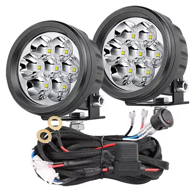 Pair 3.5  Round LED Driving Lights Fog Ditch Pods Off Road Pickup + Wiring Kit • $52.99