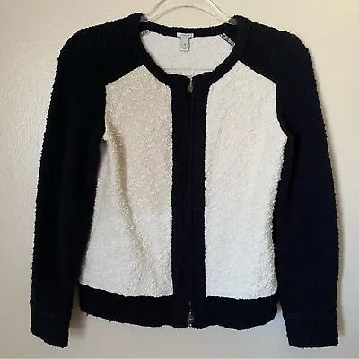 J Crew Women's Size Small White Black Colorblock Zip Up Boucle Jacket FLAW • $16.99