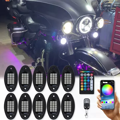 10 Pods Motorcycle RGB LED Rock Lights For Harley Street Road King Electra Glide • $59.35