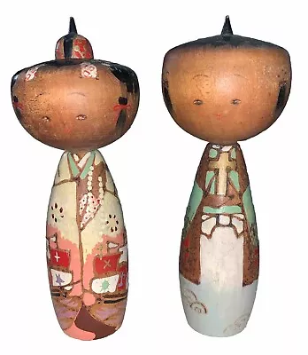 Vintage Japanese Kokeshi Doll Scenic Landscape Couple Wooden Hand Painted • $39