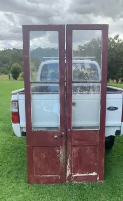 Pair French Doors Glass In 4 Panels & 2 Timber Bottom Panels 102cm X 205cm • $295