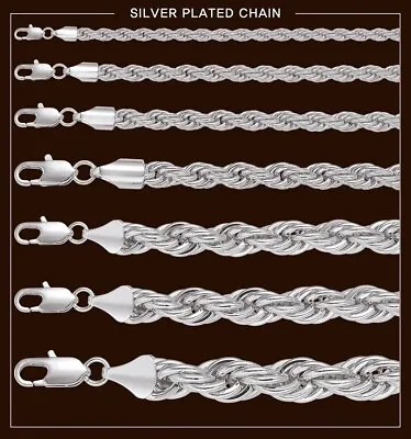 Hip Hop Rope Chain Necklace 2mm To 6mm 8  18  20  24  30  36  14K Silver Plated • $8.99