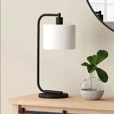 Cadmus 20.5  Tall Table Lamp With Glass Shade In Blackened Bronze/White Milk • $47.56