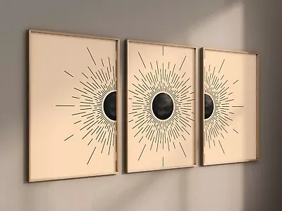 Mid Century Modern Home Artwork 3 Piece Canvas Wall Art Sun With Rays Print • $24.99