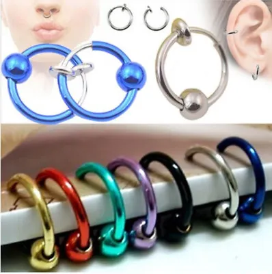 £2.49 • Buy Fake & Cheater Nose Ring Clip On Ball Ear Cuff Stud-Eyebrow-Lip-Helix-Septum 