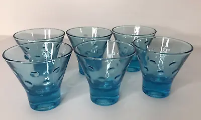 Vintage Hazel Atlas Blue Capri Dot Flared Glasses Set/6 ~3 X3  ~ Barware • $27.99