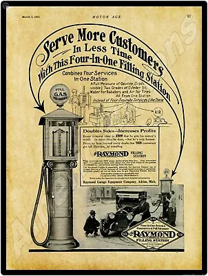 1921 Raymond Garage Equipment New Metal Sign: Visible Gas Pump -Adrian Michigan • $19.88