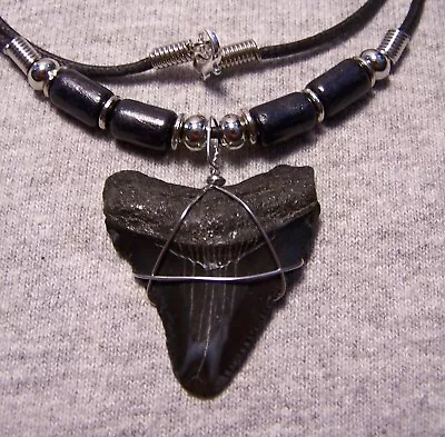 Megalodon Shark Tooth Necklace 1 1/2  Sharks Teeth Large Fossil Jaw Scuba Diver • $16.49