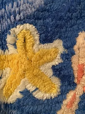 Vintage 50's Bathroom Set Floor Seat Blue Yellow Chenille Starfish Exc Beautiful • $75