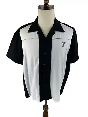 Steady Classic Mens L Y2K Bowling Button Shirt Martini Glass Logo Colorblock • $25.55