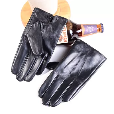 Men's Real Leather Goat Skin Classic Business Wrist Button Touch Screen Gloves • $26.80