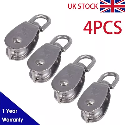 4× Stainless Steel Heavy Duty Single Pulley Block Wheel Swivel Lifting Rope • £8.29