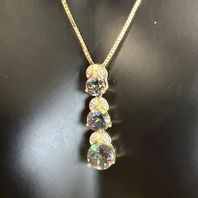 💎 14K Yellow Gold Mystic Topaz & Diamond Accent Pendant Necklace - 4.6g • $314.99