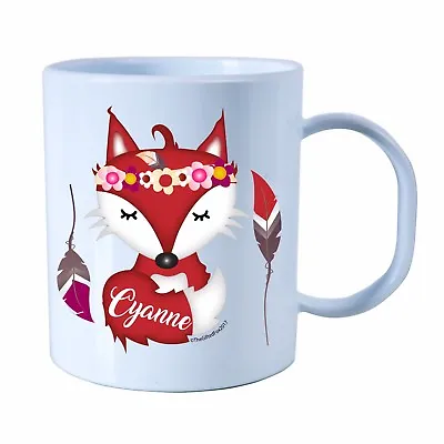 Personalised Fox Plastic Mug Children's Birthday Gift Juice Cup Any Name • £10.99