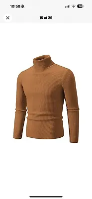 New Mens Roll Neck Jumper Knit Lightweight Pullover Turtle High Polo Sweater Top • £15.99