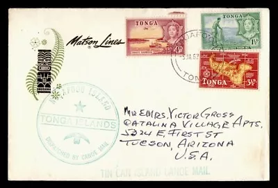 DR WHO 1967 TONGA TIN CAN ISLAND CANOE MAIL MARIPOSA SHIP TO USA J98975 • $1.85