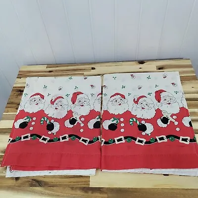 Set 2 VTG Christmas Kitchen Cafe Curtain Santa Claus Holly Candy Panel 27.5 X36” • $22.49