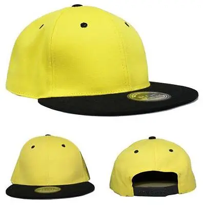 100% Cotton Flat Peak Two Tone Snapback Baseball Cap Yellow/Black • £5.95