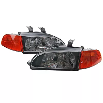 Crystal Black Headlight + Amber Corner Light For Honda Civic EG EH Coupe 92-95 • $283