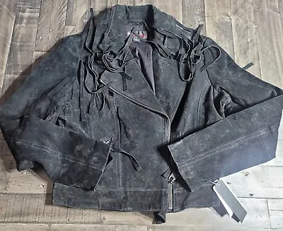 £121.70 • Buy VINTAGE Wilsons Suede Leather Ladies L Black Moto Jacket Western Fringe Cowgirl