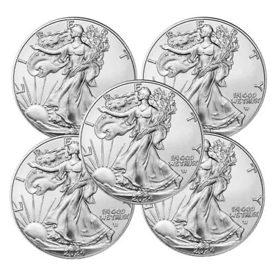 Lot Of 5-2024 $1 Silver American Eagle Gem Brilliant Coin Eagle 1 Oz Bu • $122.98