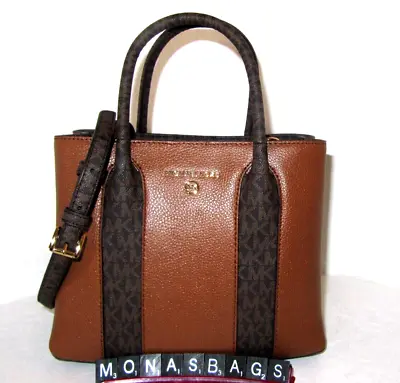 Michael Kors Austin Luggage Leather Signature Logo Stripe Medium Crossbody Bag • $158.99