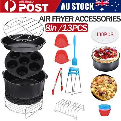 8 Inch Air Fryer Frying Cage Dish Baking Pan Rack Pizza Tray Pot Accessories NEW • $24.90