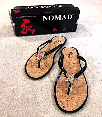 NWT NEW NIB Chico's Black Nomad Filp Flop Sandals With Gold Starfish Size 6 • $34.95