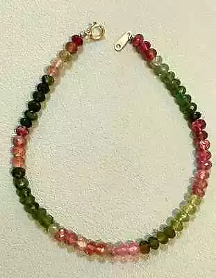 Solid 18k Yellow Gold Natural Tourmaline Red Pink Green Blue Rough Bead Bracelet • £78.53