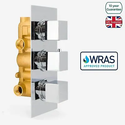 £77.99 • Buy 3 Way Square Concealed Thermostatic Bar Shower Mixer Valve Chrome Solid Brass