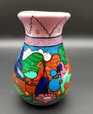 Mexican Pottery Vase Storytelling Folk Art Hand Painted Story Life Terracotta • $16.90