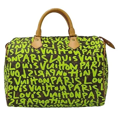 LOUIS VUITTON Speedy 30 Hand Bag Monogram Graffiti Leather Green M93706 Japan • £2010.70