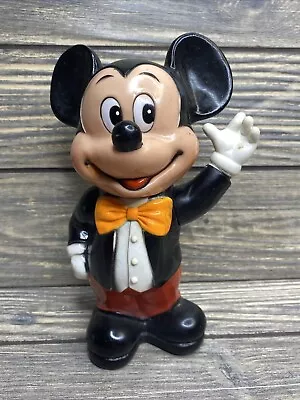 Vintage Disney Mickey Mouse Plastic Money Coin Bank Black Coat Red Pants 6” • $19.99