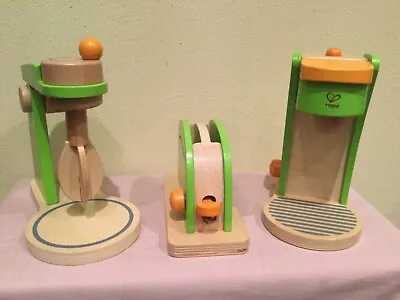 Hape Wood Kitchen Play Appliance Set Toaster Mixer Coffee Maker Child Size • $35.99