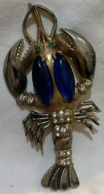 Vintage 1930’s Enamel & Rhinestone Schiaparelli Style Lobster Brooch Pin • $51
