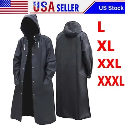 Men Black Waterproof Long Raincoat Rain Coat Hooded Trench Jacket Outdoor Hiking • $24.29