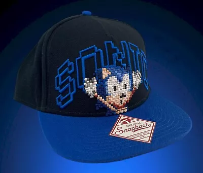 New Sega Sonic The Hedgehog 8-bit Embroidered Logo Gamer Snapback Cap Hat • $24.95