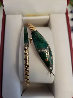 Vintage 18kt Gold Green Enamel Diamond Snake Coil Bracelet • $2000