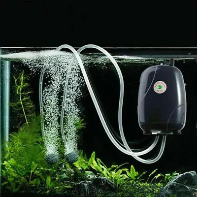 Air Pump Aquarium 60Gallon Tank Pump Oxygen 2 Outlet 5W Pump Silent Waterproof • $10.89