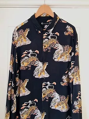 All Saints Shirt Tiger Print Mens Large Long Sleeve Viscose Kirshma LS • £29.99