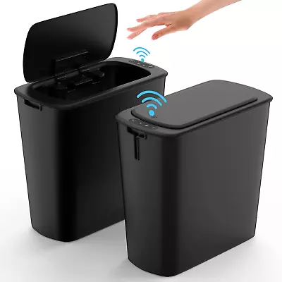 2Pack Black Touchless Bathroom Trash Can With Lid2.6 Gallon Narrow Automatic Ga • $52.74