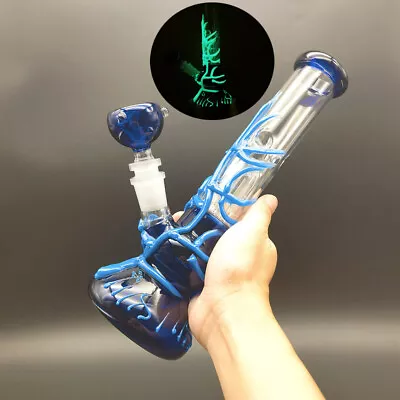 11'' Heavy Glass Hand Pipe Perc Smoking Hookah Glow In The Dark Pipes 14mm Bowl  • $47.29